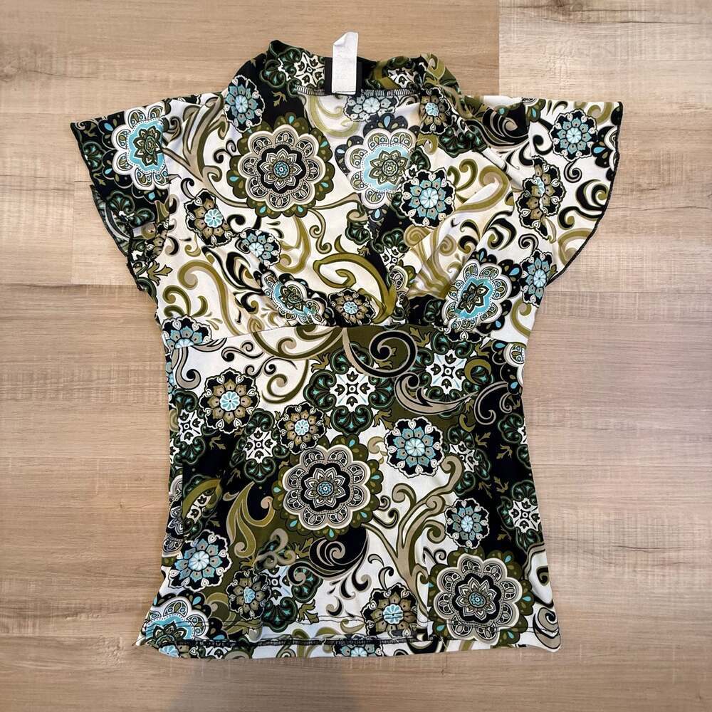 Vintage JKLA California Boho Floral Cap Sleeve Blouse size Small Fairycore